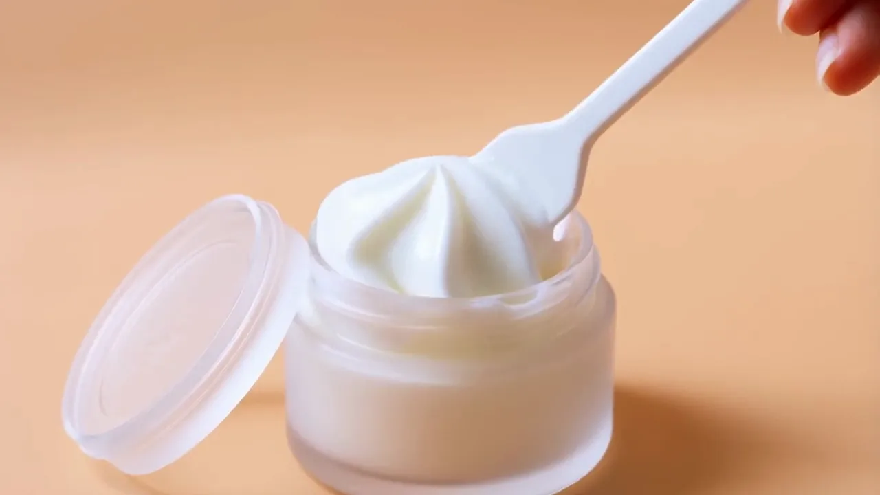 Macro of whipped moisturizer scooped from a jar