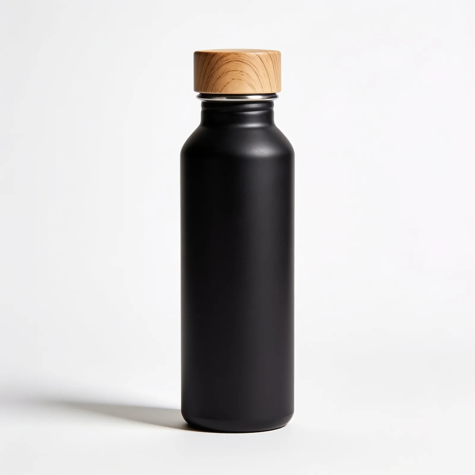 Reference image: plain matte black insulated water bottle with a bamboo lid on a white background
